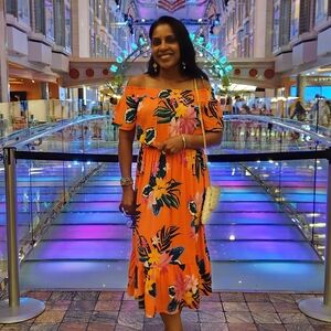 Floral Off-Shoulder Orange Dress